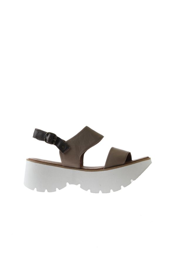 Gri Deri Kadın Dolgu Topuklu Sandalet