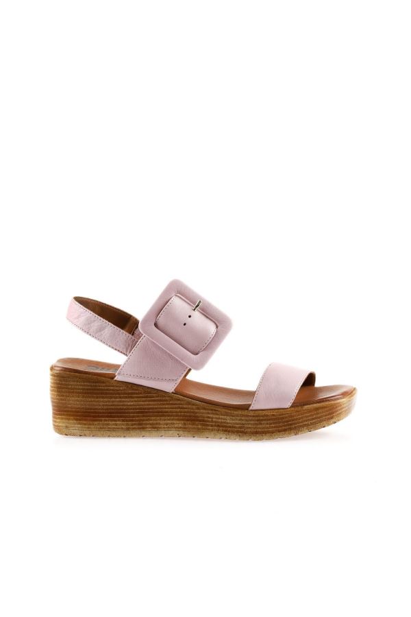 Pembe Deri Kadın Dolgu Topuklu Sandalet