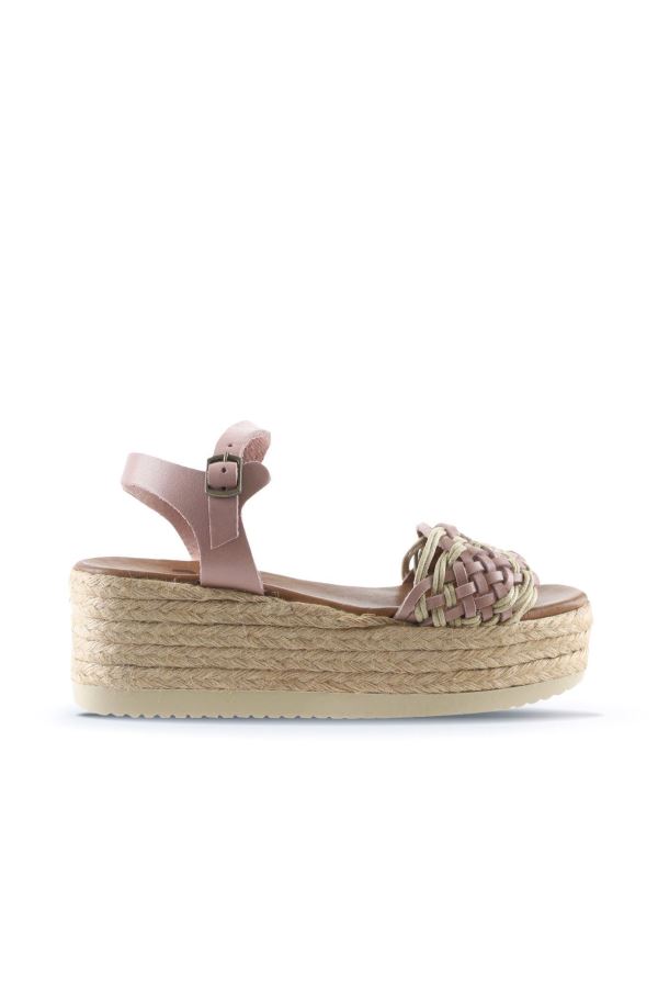 Pudra Deri Kadın Dolgu Topuklu Sandalet