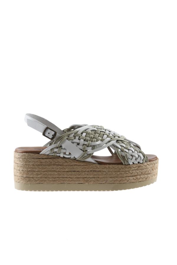 Beyaz Deri Kadın Dolgu Topuklu Sandalet 