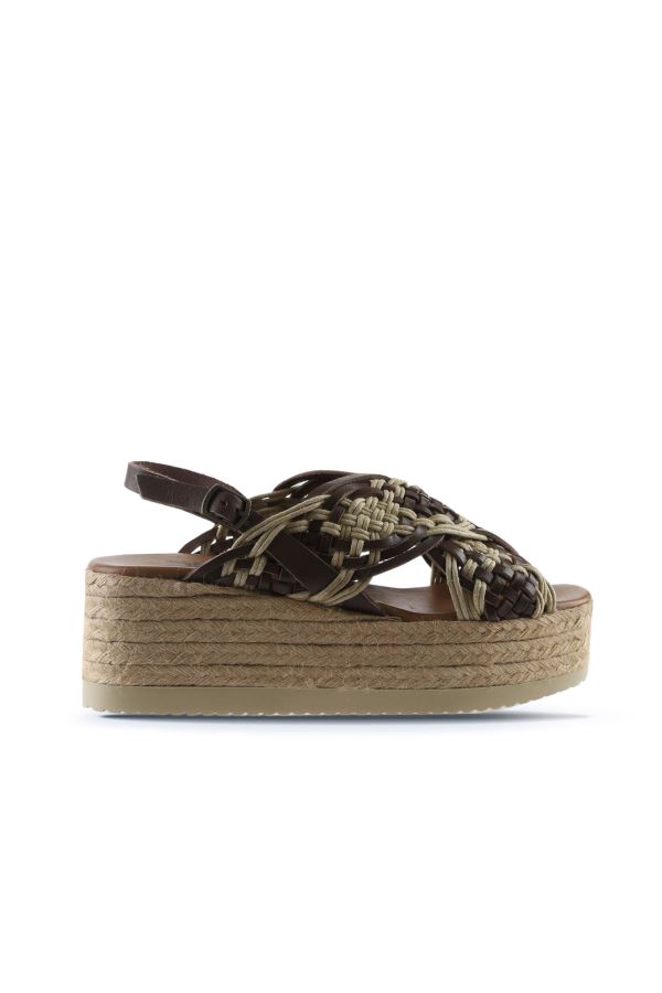 Taba Deri Kadın Dolgu Topuklu Sandalet