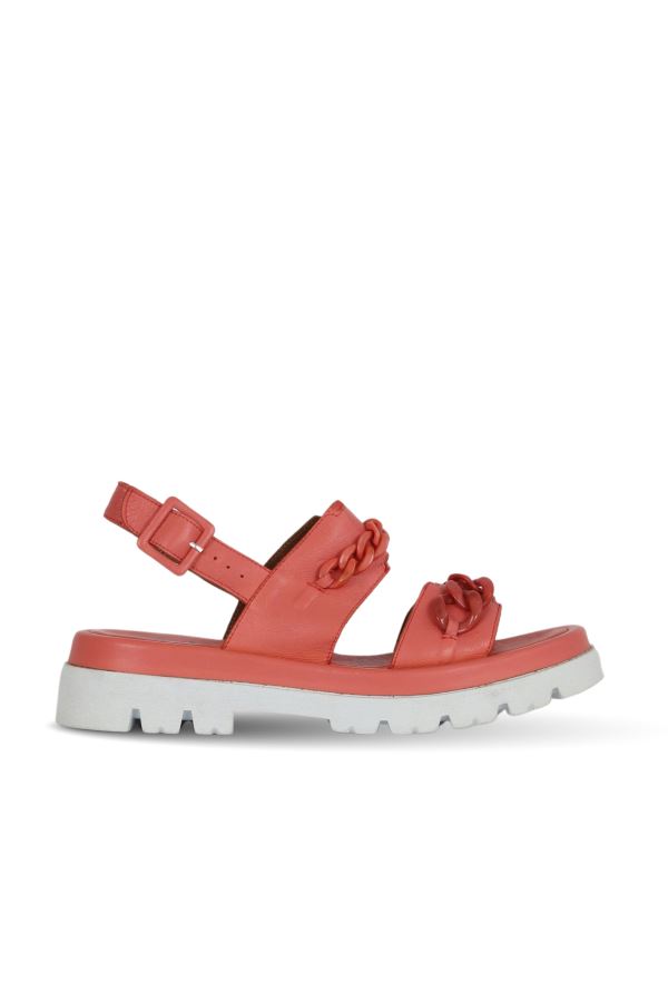 Gri Deri Kadın Düz Sandalet