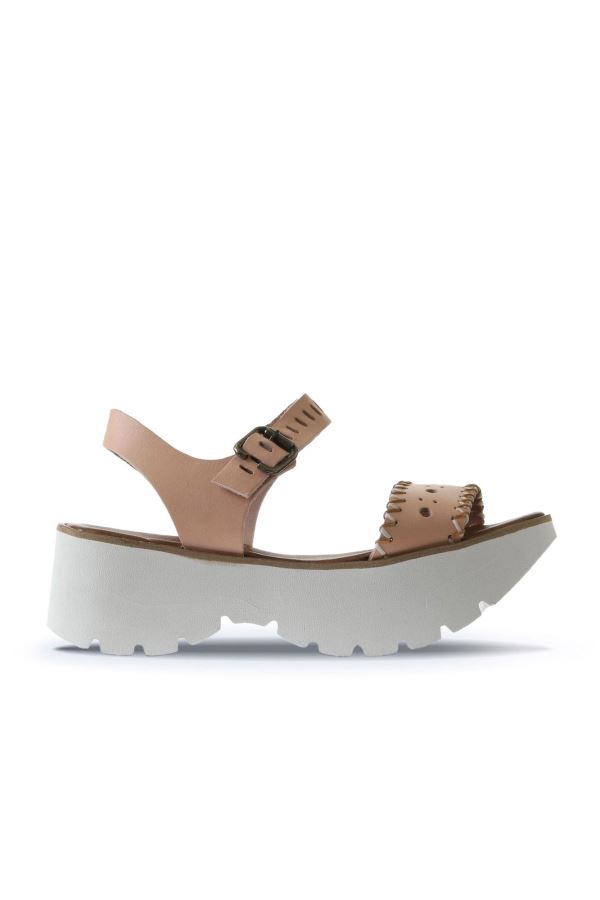 Pudra Deri Kadın Dolgu Topuklu Sandalet