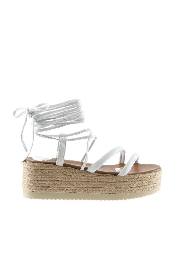 Beyaz Deri Kadın Dolgu Topuklu Sandalet