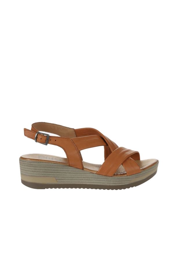 Taba Deri Kadın Dolgu Topuklu Sandalet 