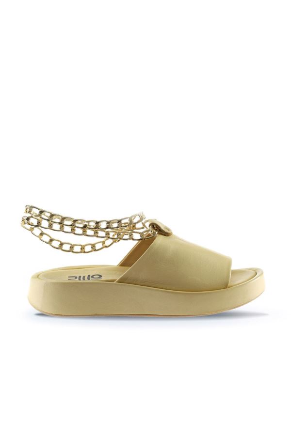 Sarı Deri Kadın Düz Terlik