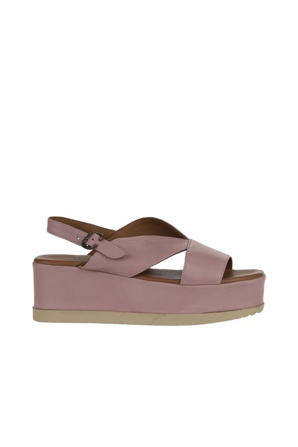 Gül Kurusu Deri Kadın Dolgu Topuklu Sandalet