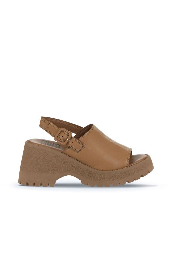 Taba Deri Kadın Dolgu Topuklu Sandalet