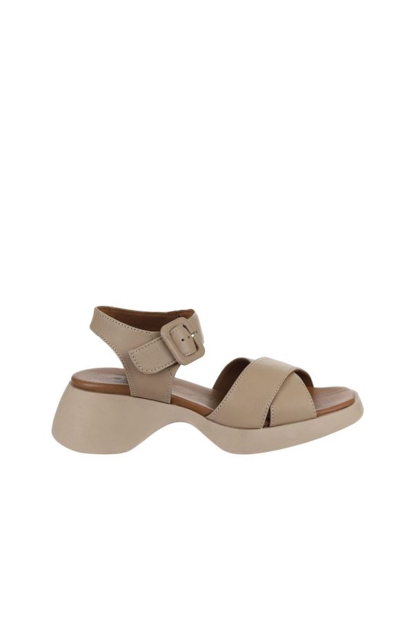 Vizon Deri Kadın Dolgu Topuklu Sandalet 