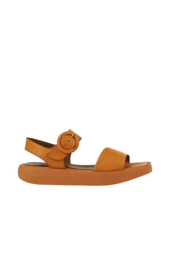 Turuncu Deri Kadın Düz Sandalet