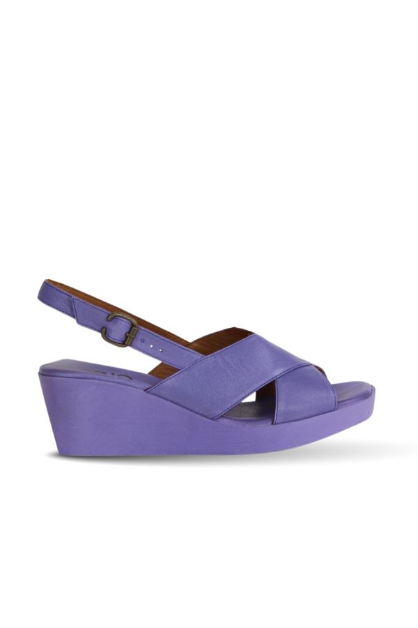 Lila Deri Kadın Dolgu Topuklu Sandalet