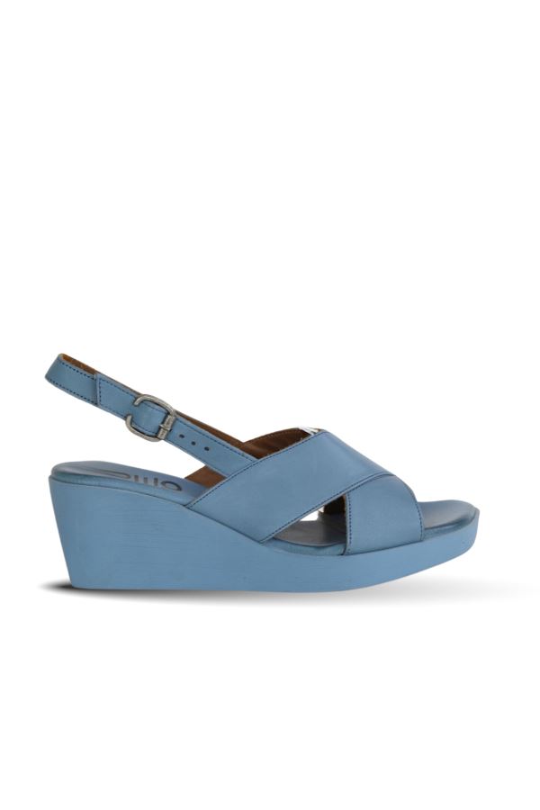 Mavi Deri Kadın Dolgu Topuklu Sandalet