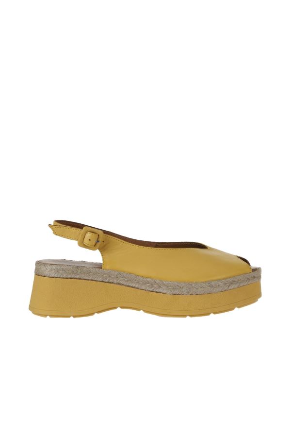 Sarı Deri Kadın Düz Sandalet