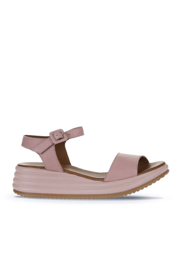 Gül Kurusu Deri Kadın Dolgu Topuklu Sandalet