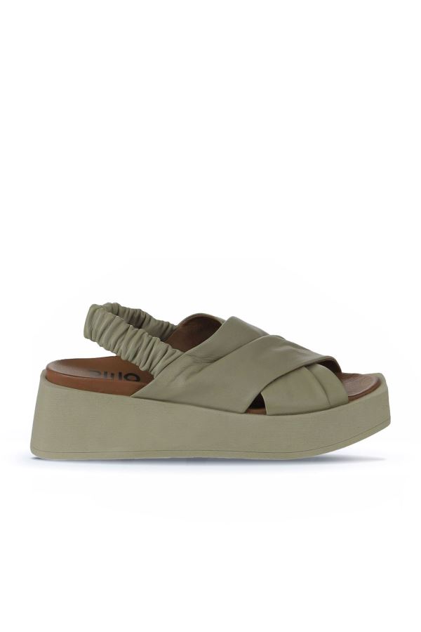 Haki Deri Kadın Düz Sandalet