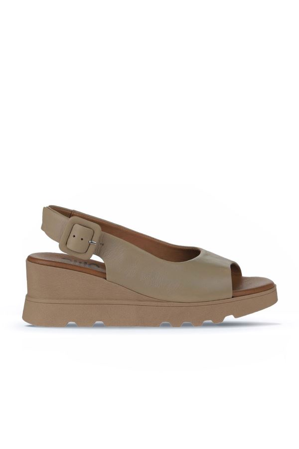 Vizon Deri Kadın Dolgu Topuklu Sandalet 