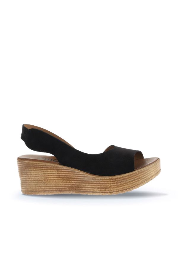 Siyah Alf Süet Kadın Dolgu Topuklu Sandalet