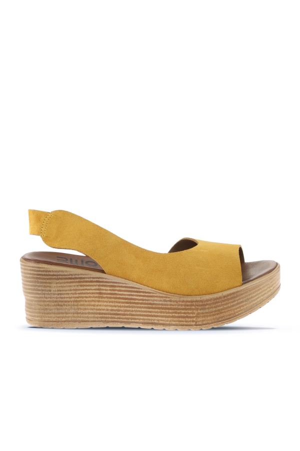 Sarı Alf Süet Kadın Dolgu Topuklu Sandalet