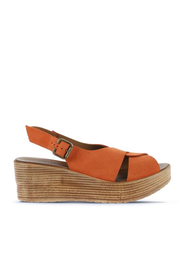 Turuncu Alf Süet Kadın Dolgu Topuklu Sandalet