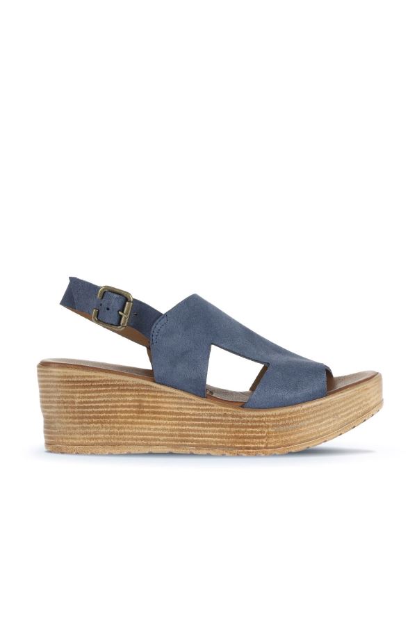 Mavi Koyu Alf Süet Kadın Dolgu Topuklu Sandalet