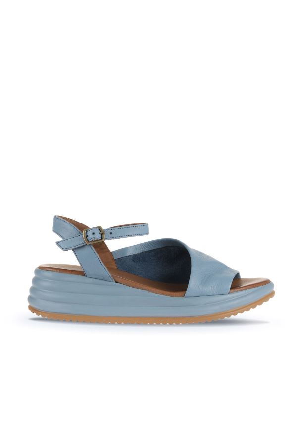 Mavi Deri Kadın Dolgu Topuklu Sandalet