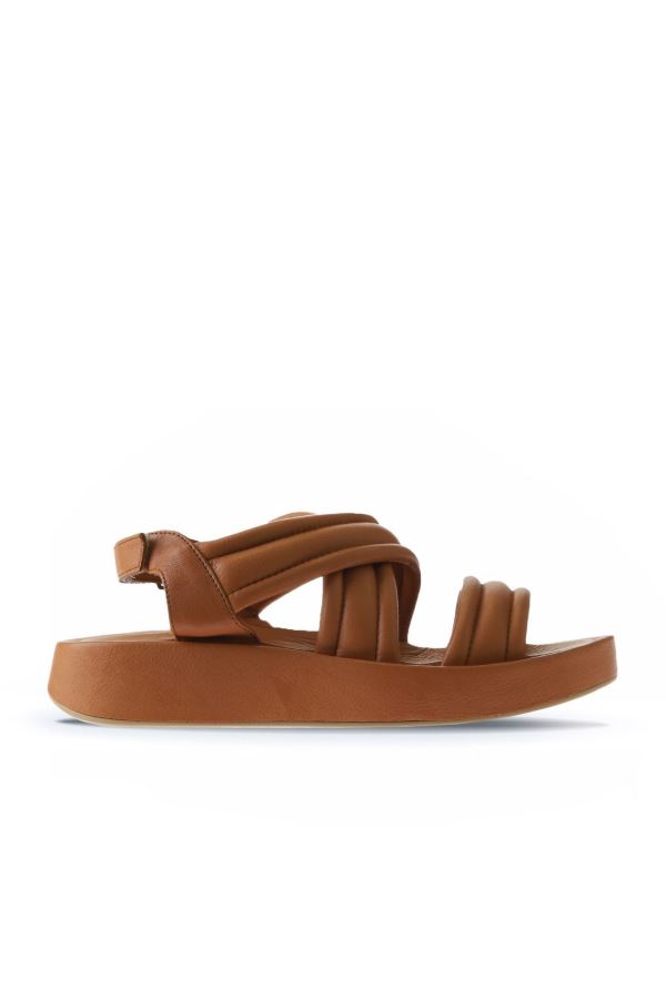 Taba Deri Kadın Düz Sandalet