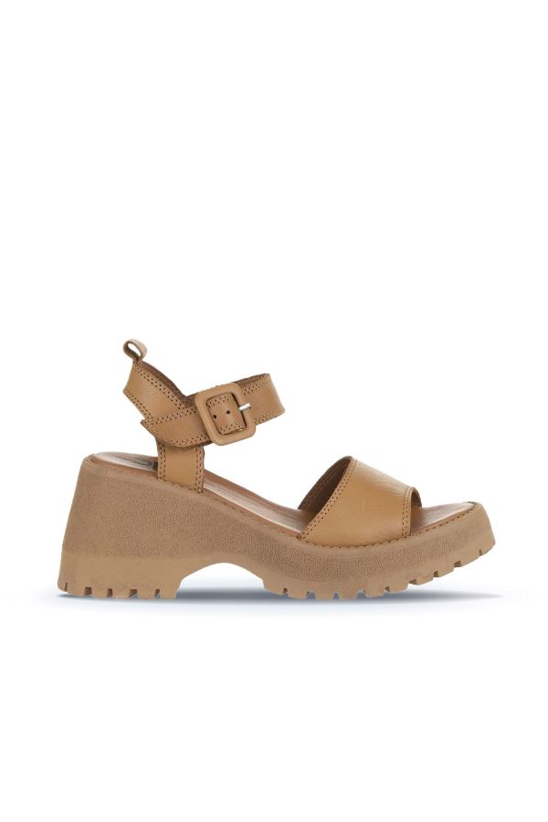 Taba Deri Kadın Dolgu Topuklu Sandalet