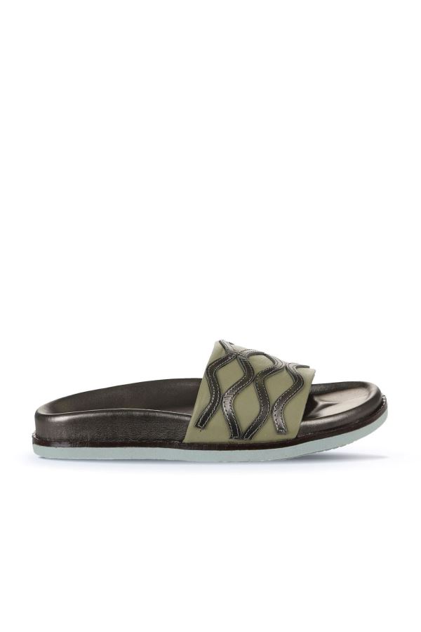 Haki Multi Deri Kadın Düz Terlik