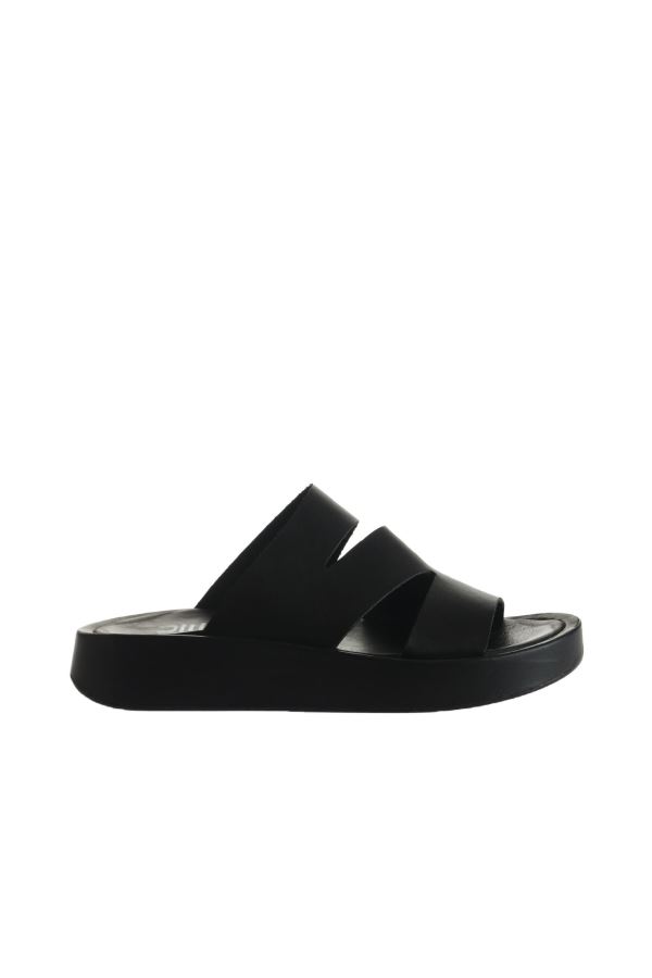 Siyah Deri Kadın Düz Terlik 