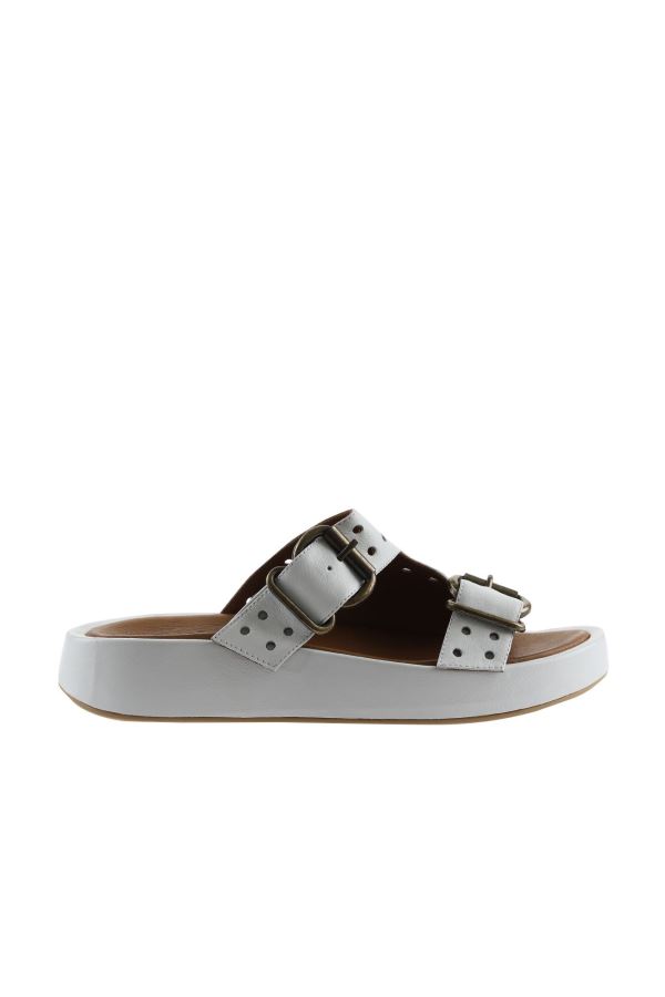 Beyaz Deri Kadın Dolgu Topuklu Terlik 