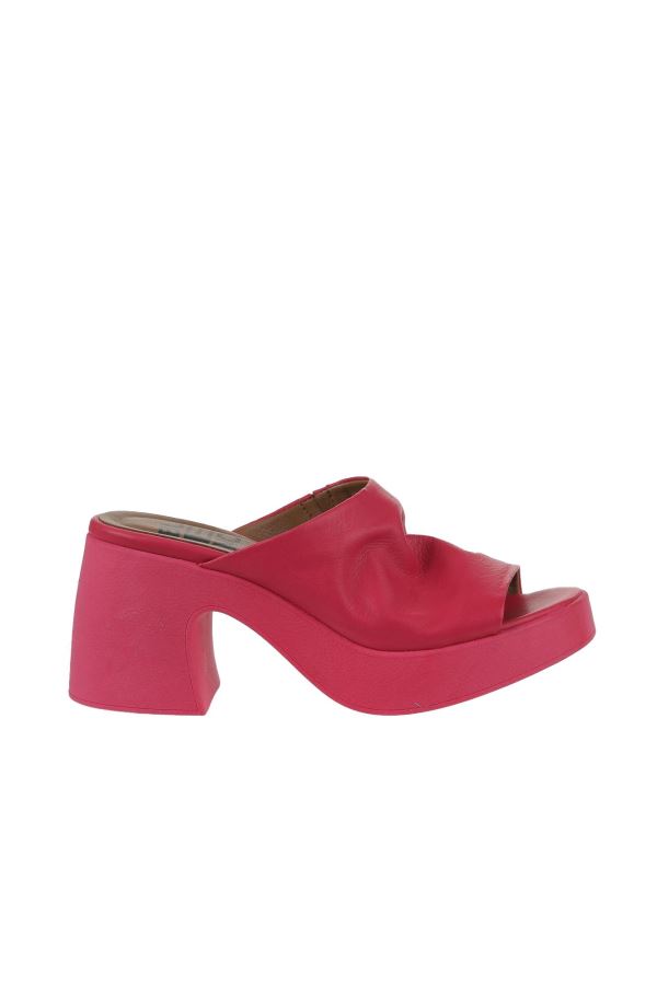 Fuşya Deri Kadın Topuklu Terlik