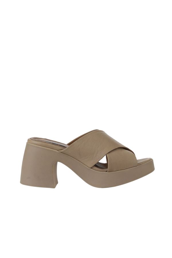 Vizon Deri Kadın Topuklu Terlik