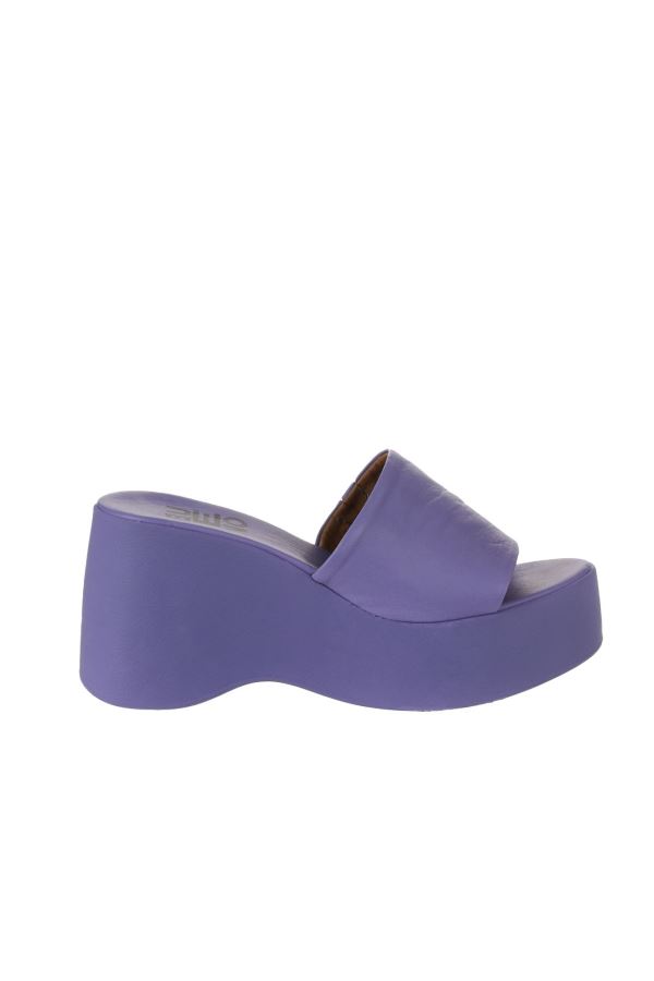 Lila Deri Kadın Dolgu Topuklu Terlik