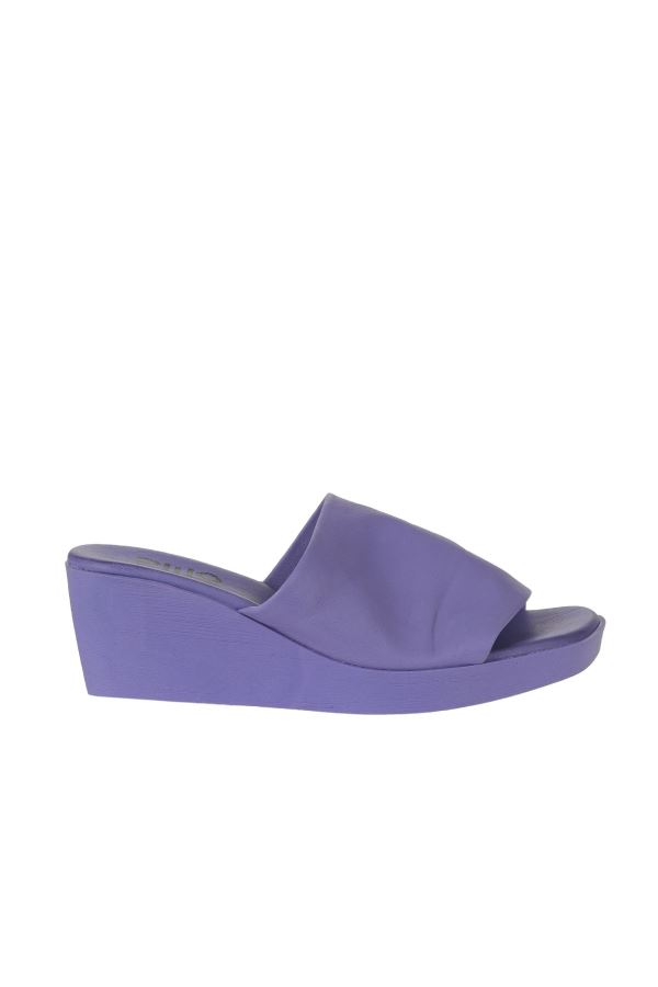 Lila Deri Kadın Dolgu Topuklu Terlik