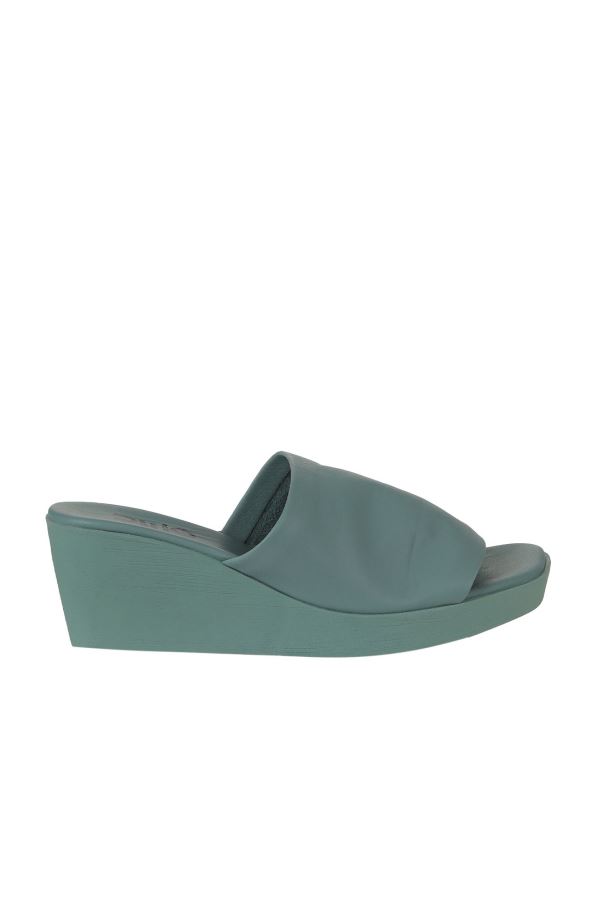 Yeşil Açık Deri Kadın Dolgu Topuklu Terlik