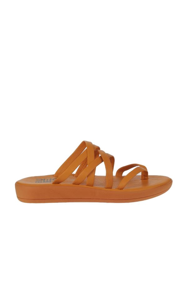 Turuncu Deri Kadın Parmak Arası Terlik