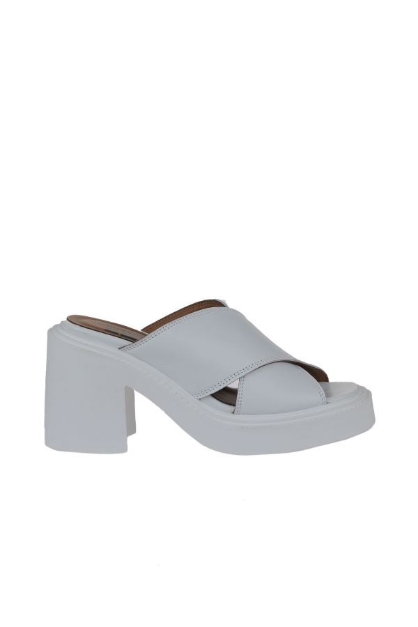 Beyaz Deri Kadın Topuklu Terlik