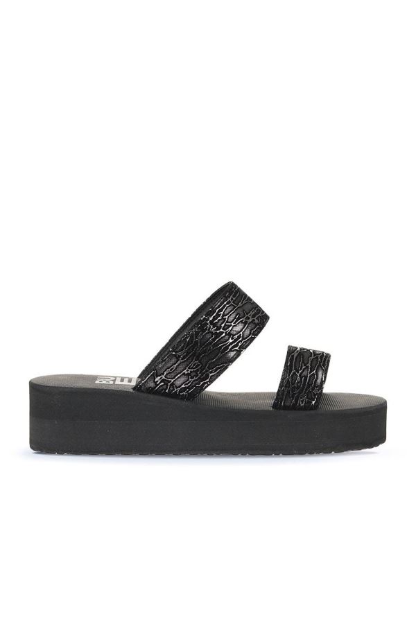 Siyah Platin Kadın Dolgu Topuklu Terlik