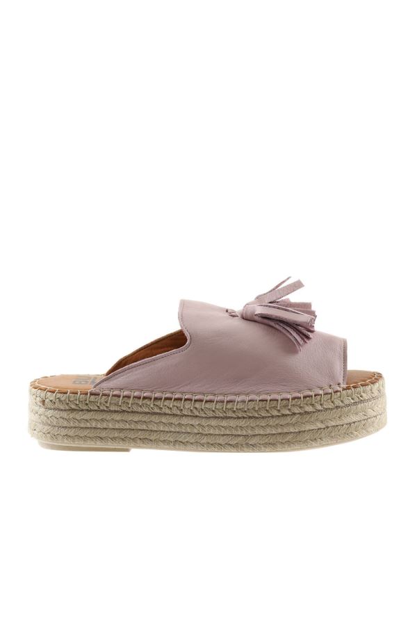 Pembe Deri Kadın Espadril Terlik