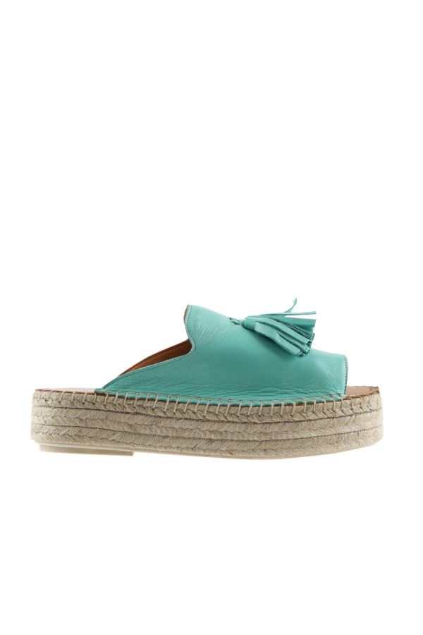 Yeşil Nil Deri Kadın Espadril Terlik