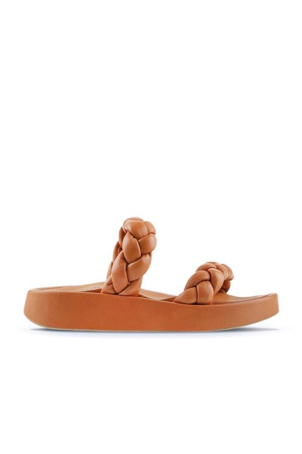 Taba Deri Kadın Düz Terlik