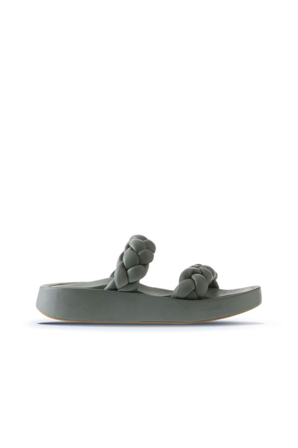 Mavi Deri Kadın Düz Terlik