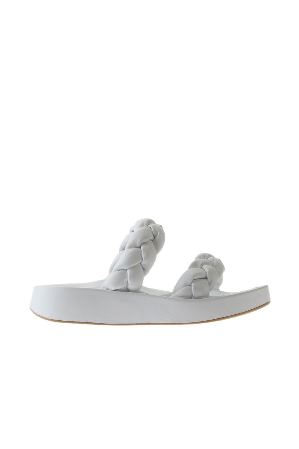 Beyaz Deri Kadın Düz Terlik