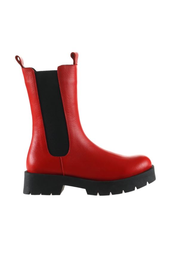 Kırmızı Flotter Deri Kadın Düz Bot