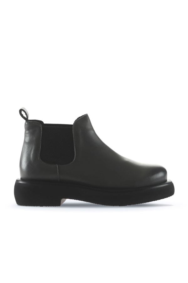 Gri Deri Kadın Düz Bot