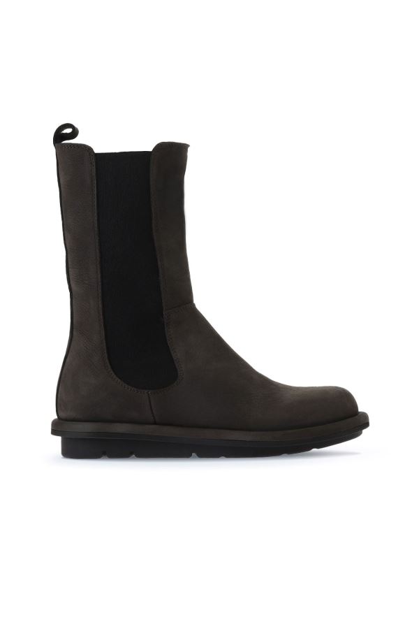 Gri Koyu Nubuk Kadın Düz Bot 