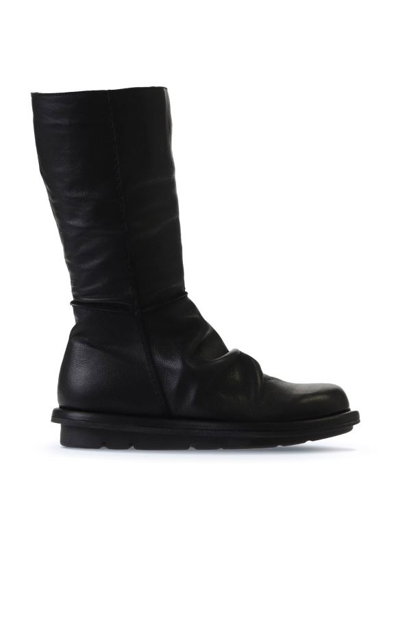 Siyah Deri Kadın Düz Bot 