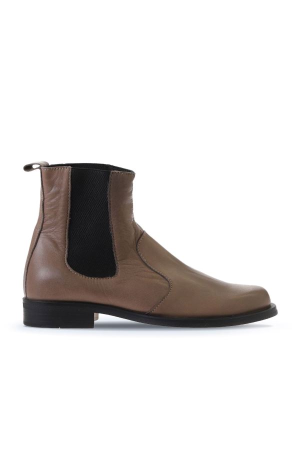 Gri Deri Kadın Düz Bot