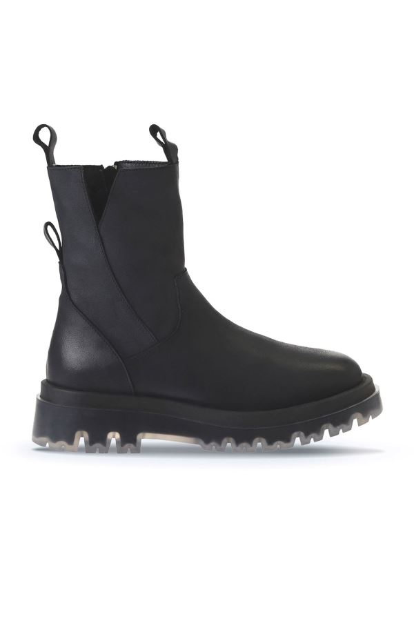 Siyah Deri Kadın Düz Bot