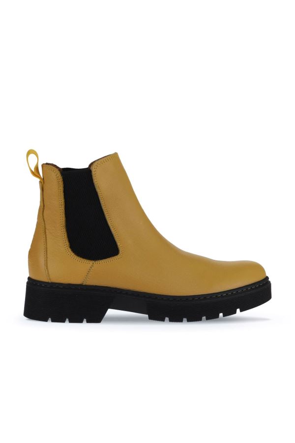 Sarı Flotter Deri Kadın Düz Bot